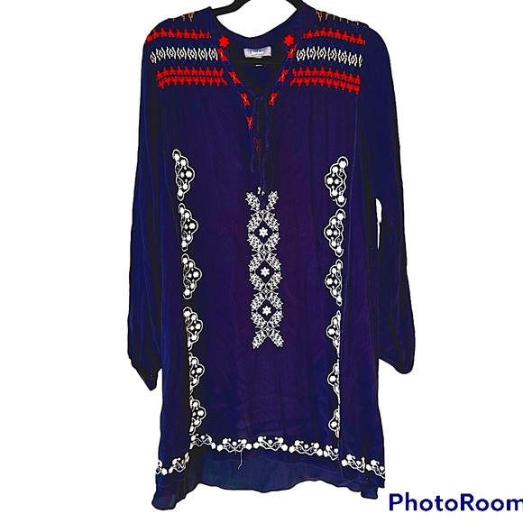 Neiman Marcus Blue White & Red Embroidered Casual Dress or Swimsuit Cover Size M - Picture 3 of 7